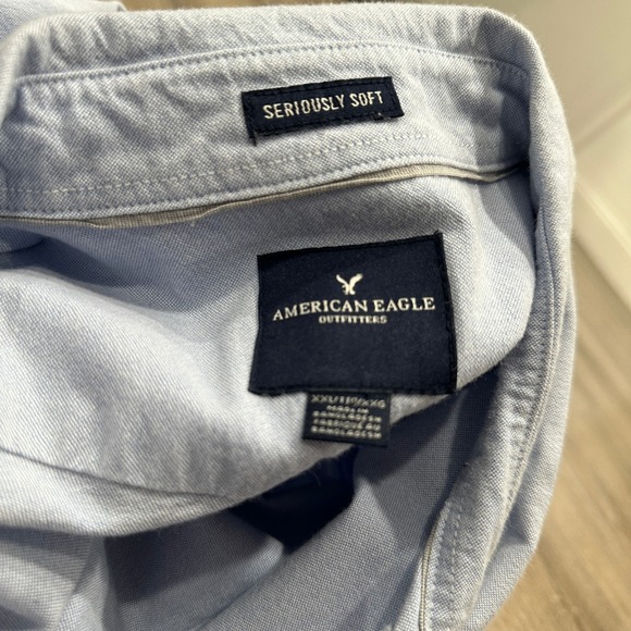 American Eagle Shirt Mens XXL Blue Seriously Soft Oxford Short Sleeve Shirt - Picture 11 of 12